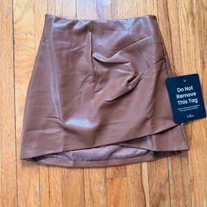 Lulu's Tan Faux Leather Mini Skirt